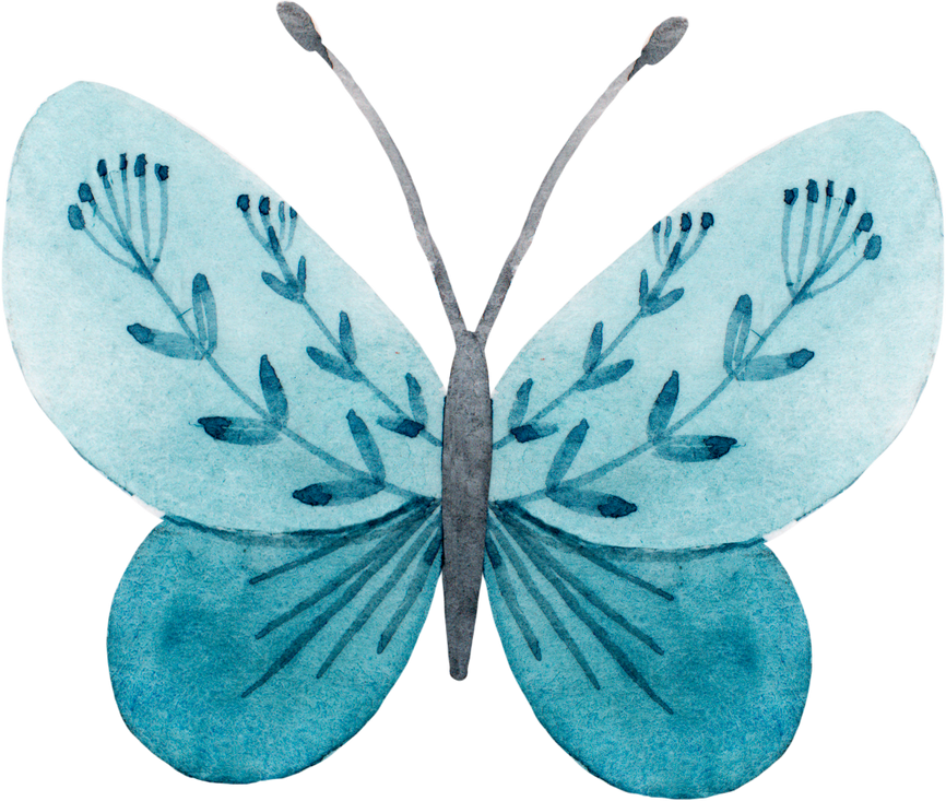 Cute blue watercolor butterfly