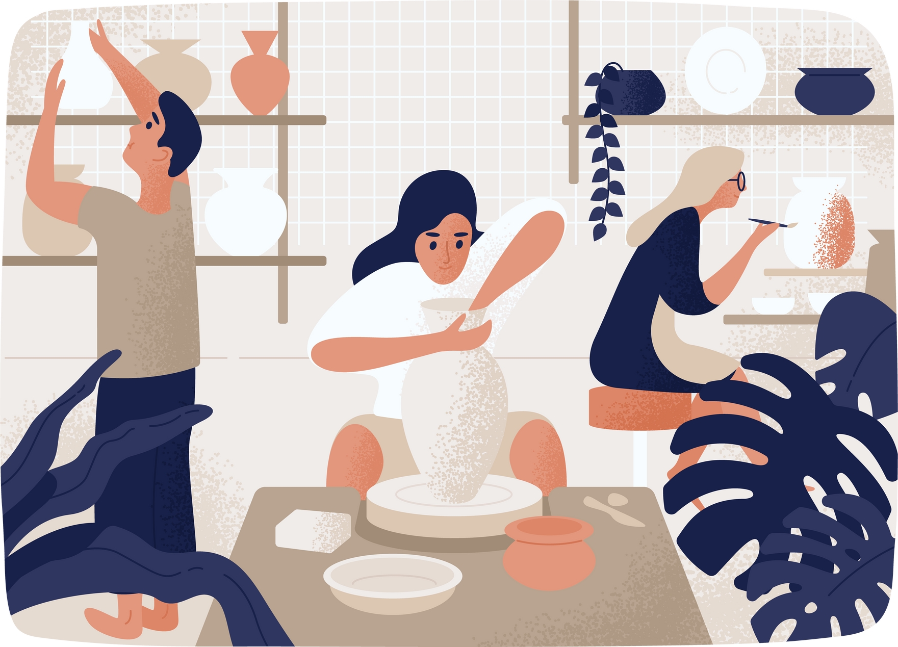 People Making and Decorating Pots 